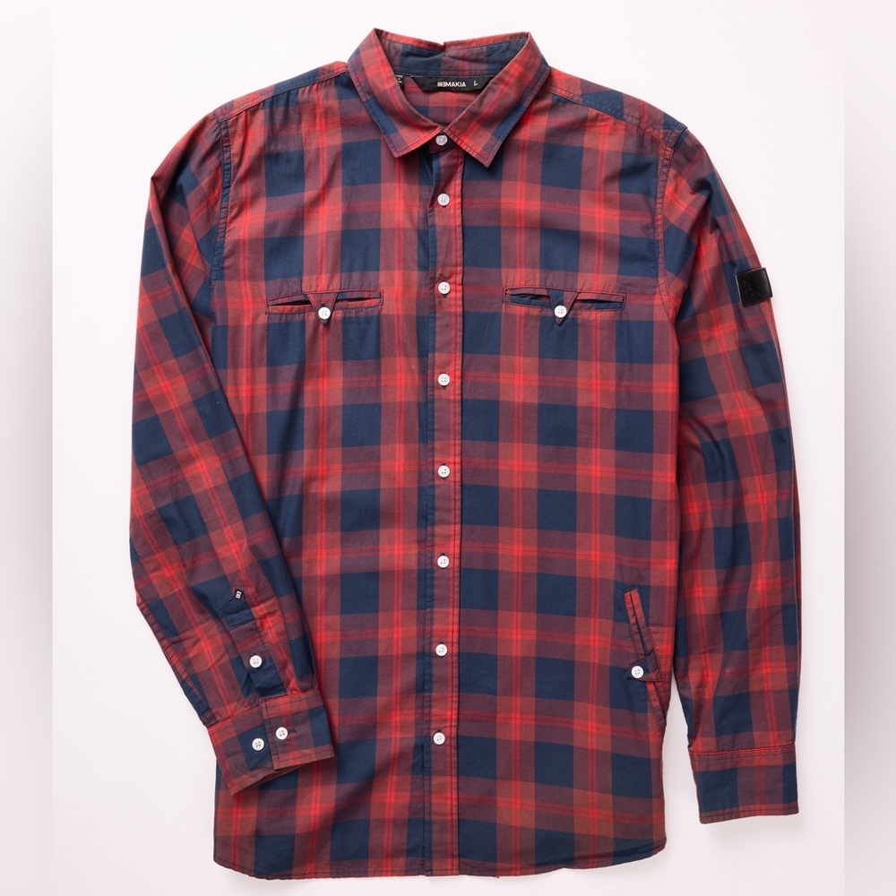 Makia Button Down Plaid Shirt Large
